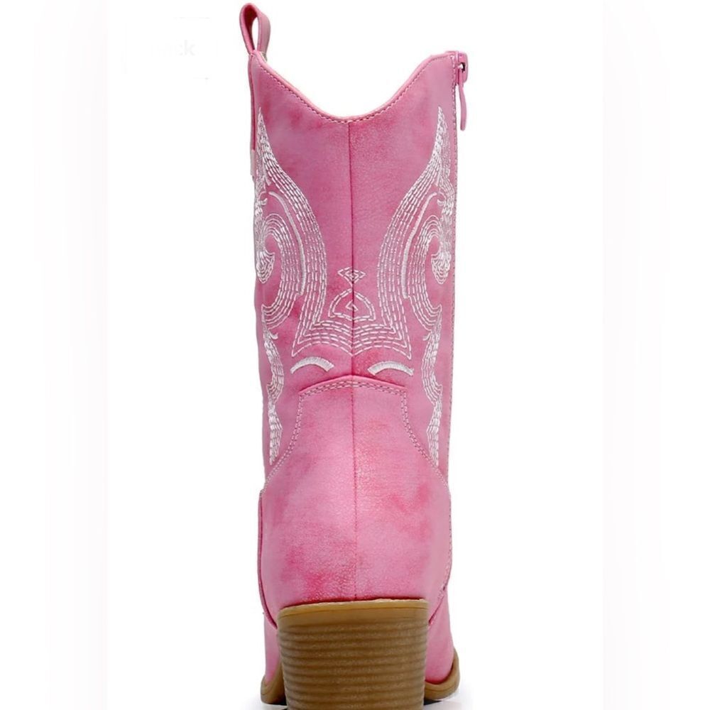 Women's Mid Calf The Western Cowgirl Boots Chunky Low Heel - Picture 13 of 16